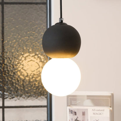 Spherical Volcanic Rock Pendant Light with Opal Glass Diffuser