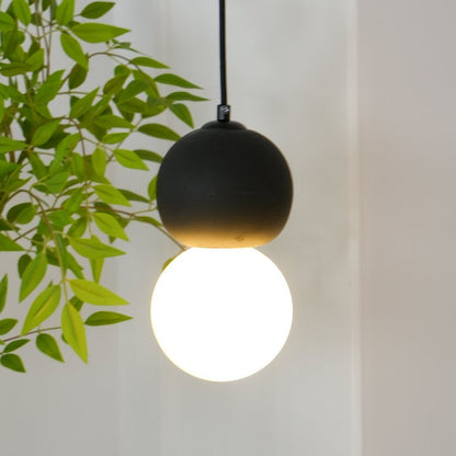 Spherical Volcanic Rock Pendant Light with Opal Glass Diffuser