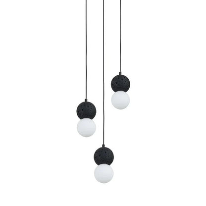 Spherical Volcanic Rock Pendant Light with Opal Glass Diffuser