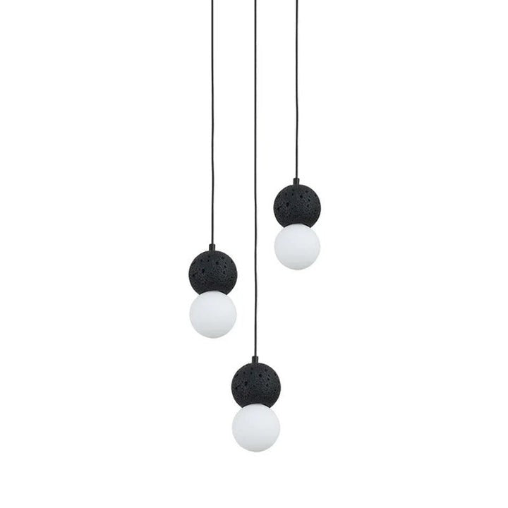 Spherical Volcanic Rock Pendant Light with Opal Glass Diffuser