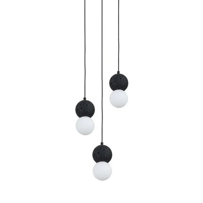 Spherical Volcanic Rock Pendant Light with Opal Glass Diffuser