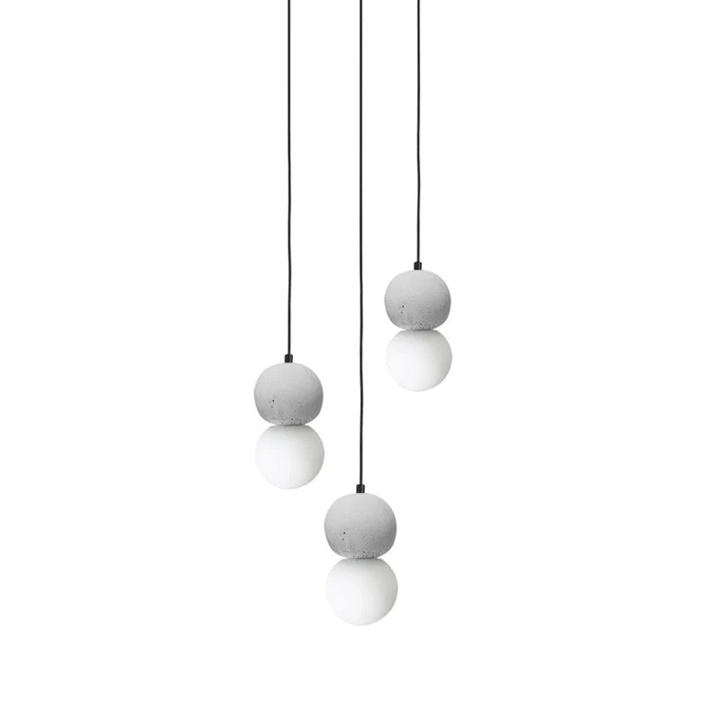Spherical Volcanic Rock Pendant Light with Opal Glass Diffuser