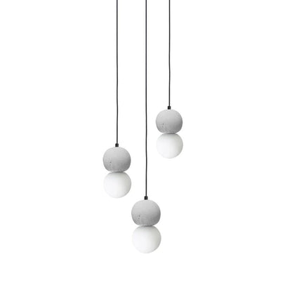 Spherical Volcanic Rock Pendant Light with Opal Glass Diffuser