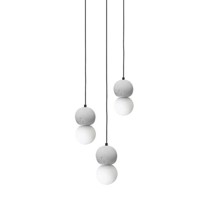 Spherical Volcanic Rock Pendant Light with Opal Glass Diffuser
