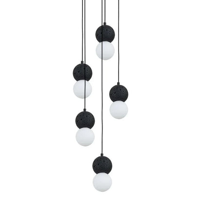 Spherical Volcanic Rock Pendant Light with Opal Glass Diffuser
