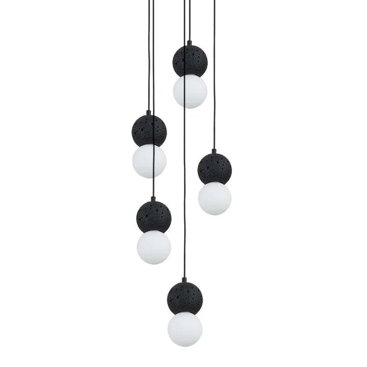 Spherical Volcanic Rock Pendant Light with Opal Glass Diffuser