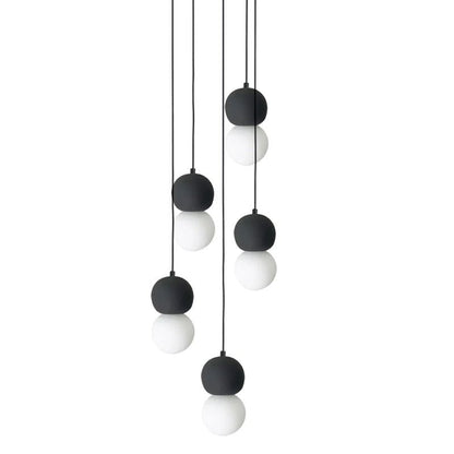 Spherical Volcanic Rock Pendant Light with Opal Glass Diffuser