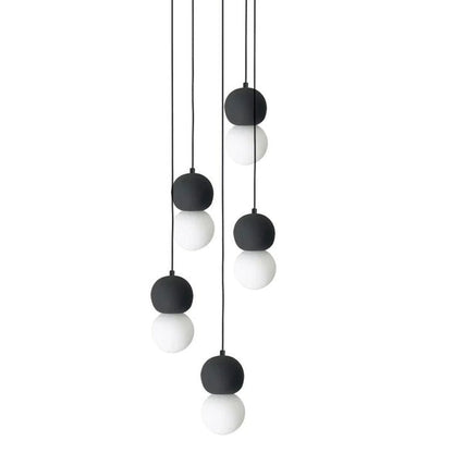 Spherical Volcanic Rock Pendant Light with Opal Glass Diffuser