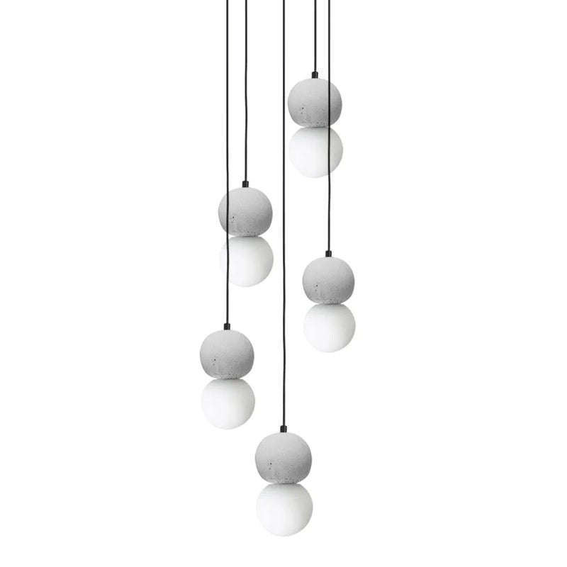 Spherical Volcanic Rock Pendant Light with Opal Glass Diffuser
