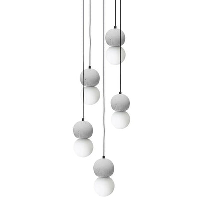 Spherical Volcanic Rock Pendant Light with Opal Glass Diffuser
