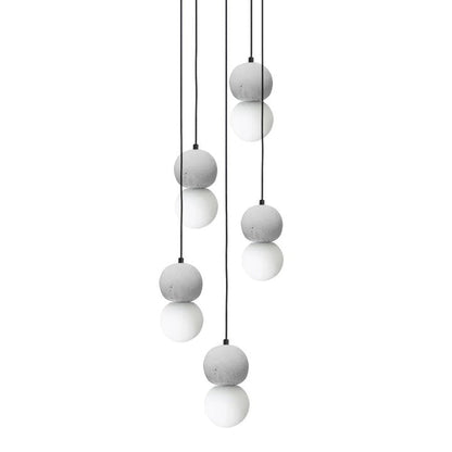 Spherical Volcanic Rock Pendant Light with Opal Glass Diffuser