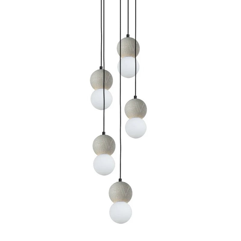 Spherical Volcanic Rock Pendant Light with Opal Glass Diffuser