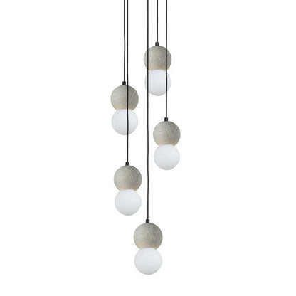Spherical Volcanic Rock Pendant Light with Opal Glass Diffuser