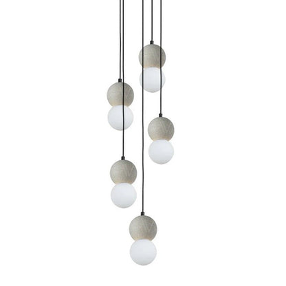 Spherical Volcanic Rock Pendant Light with Opal Glass Diffuser