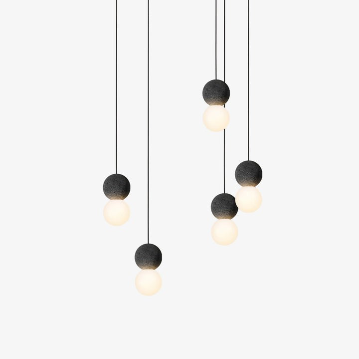 Spherical Volcanic Rock Pendant Light with Opal Glass Diffuser
