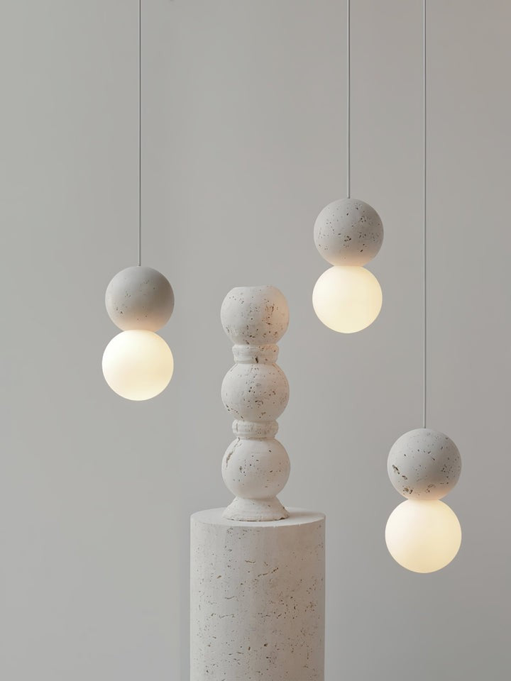 Spherical Volcanic Rock Pendant Light with Opal Glass Diffuser