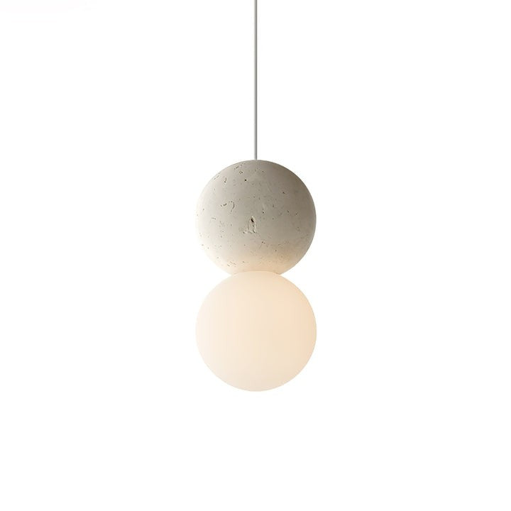 Spherical Volcanic Rock Pendant Light with Opal Glass Diffuser