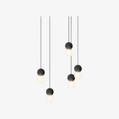 Spherical Volcanic Rock Pendant Light with Opal Glass Diffuser