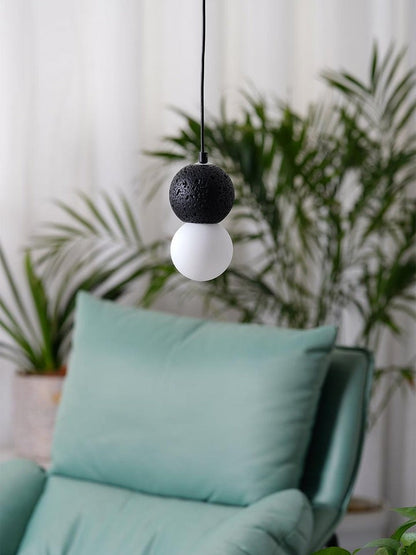 Spherical Volcanic Rock Pendant Light with Opal Glass Diffuser