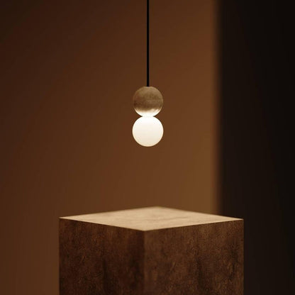 Spherical Volcanic Rock Pendant Light with Opal Glass Diffuser