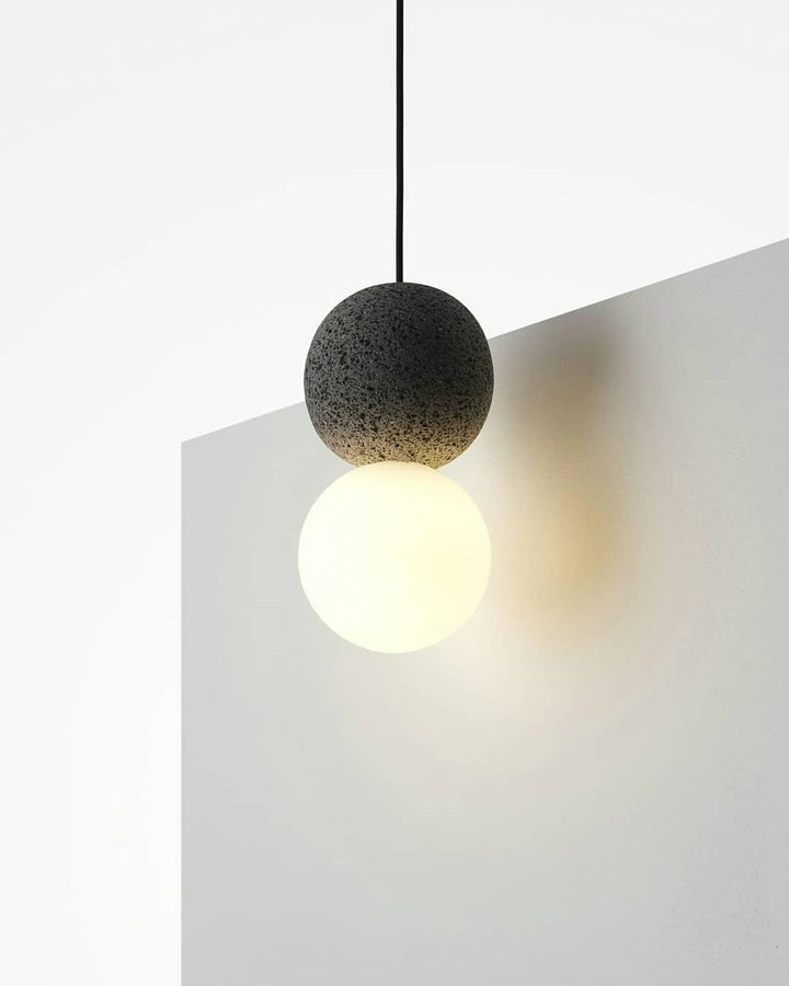 Spherical Volcanic Rock Pendant Light with Opal Glass Diffuser