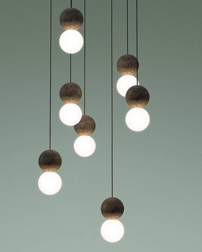 Spherical Volcanic Rock Pendant Light with Opal Glass Diffuser