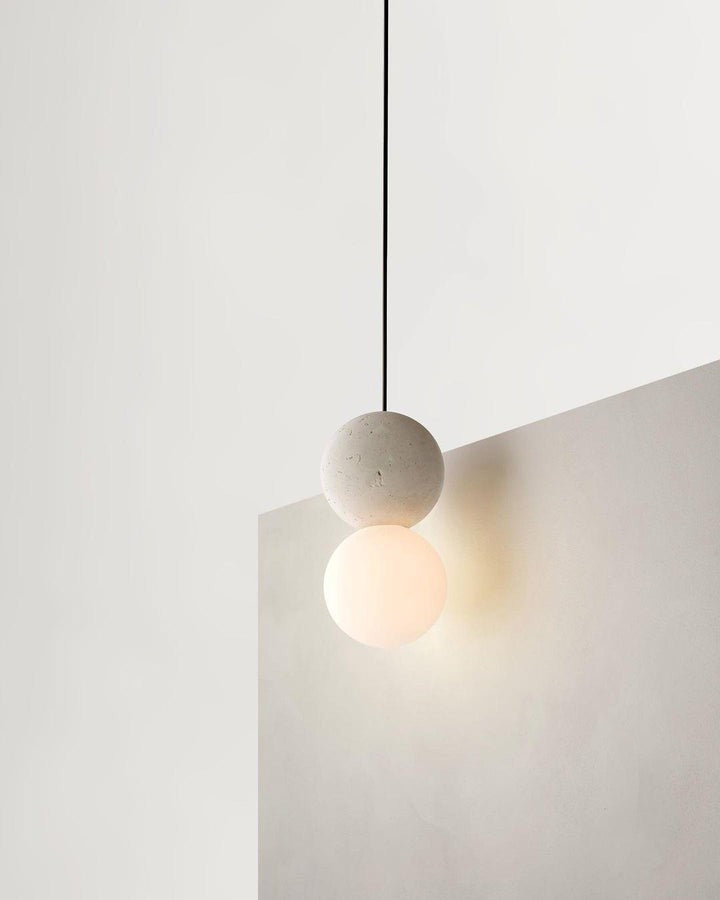 Spherical Volcanic Rock Pendant Light with Opal Glass Diffuser