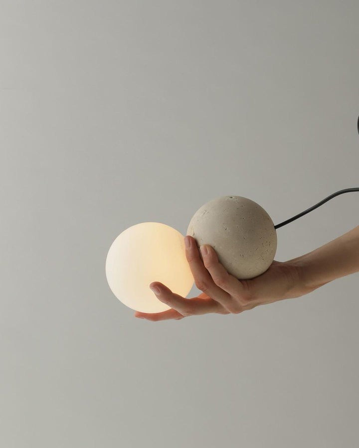 Spherical Volcanic Rock Pendant Light with Opal Glass Diffuser