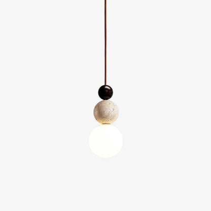 Stacked Globe Duo Pendant Light in Yellow Travertine & Wood