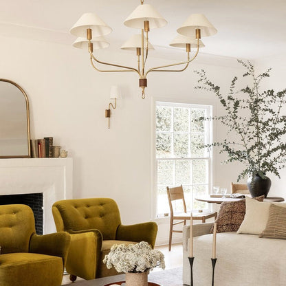 Staggered Tail 6-Light Brass & Fabric Chandelier