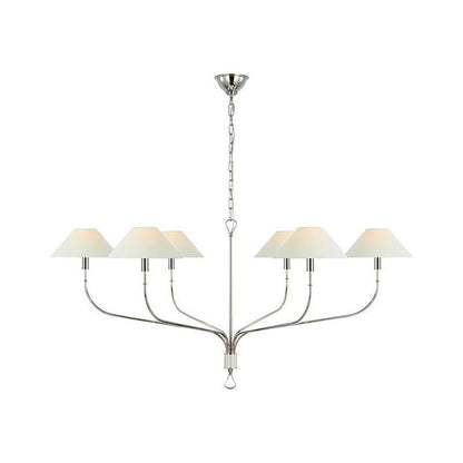 Staggered Tail 6-Light Brass & Fabric Chandelier