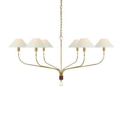 Staggered Tail 6-Light Brass & Fabric Chandelier