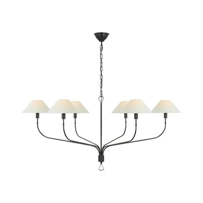 Staggered Tail 6-Light Brass & Fabric Chandelier