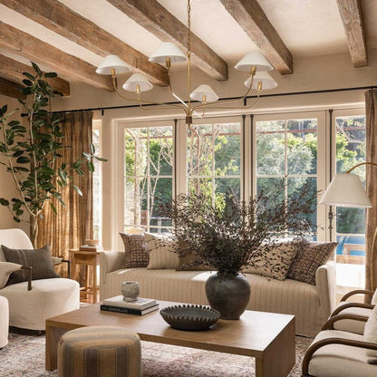 Staggered Tail 6-Light Brass & Fabric Chandelier