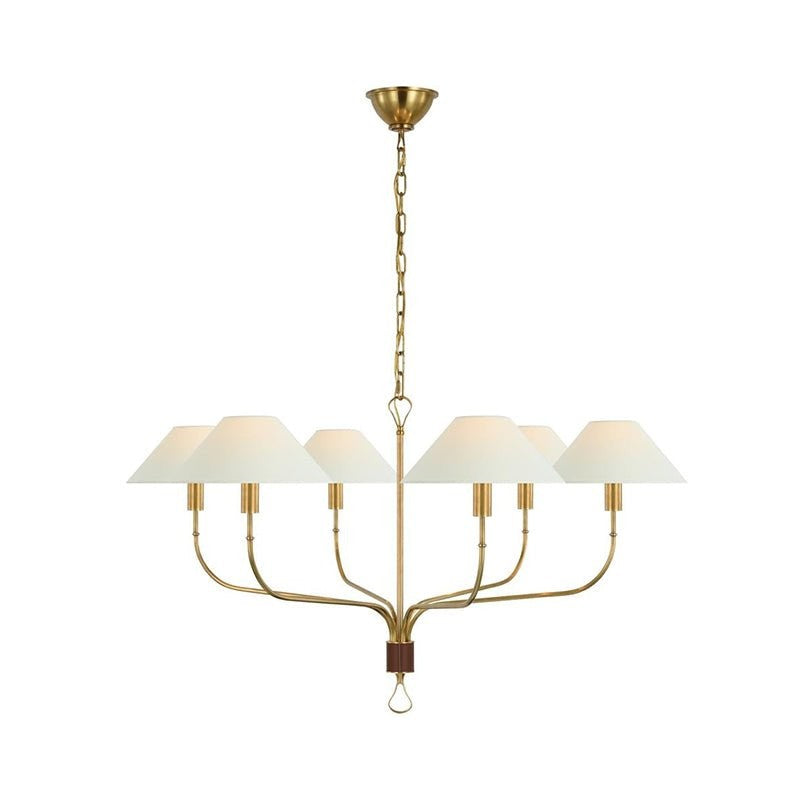 Staggered Tail 6-Light Brass & Fabric Chandelier