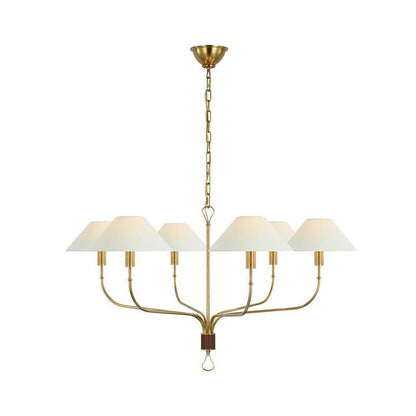 Staggered Tail 6-Light Brass & Fabric Chandelier