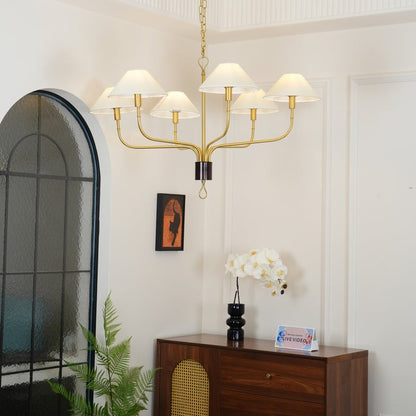 Staggered Tail 6-Light Brass & Fabric Chandelier