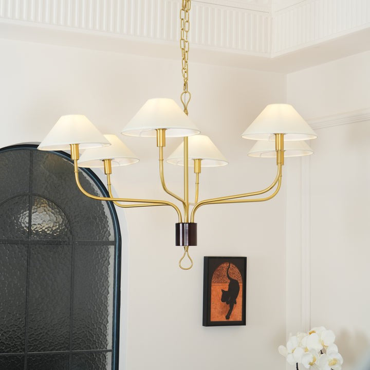 Staggered Tail 6-Light Brass & Fabric Chandelier