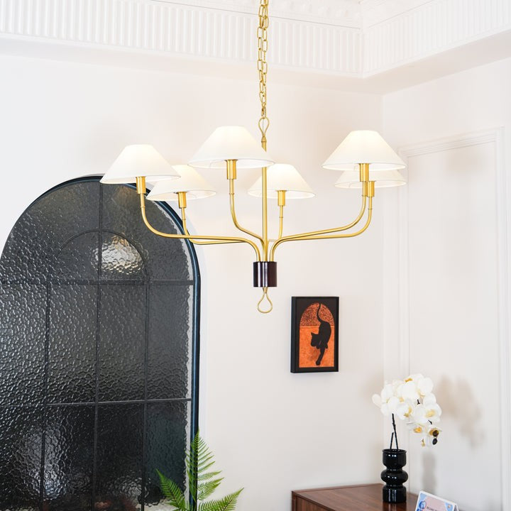 Staggered Tail 6-Light Brass & Fabric Chandelier