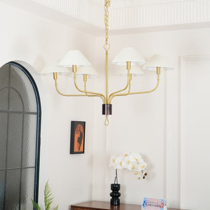 Staggered Tail 6-Light Brass & Fabric Chandelier