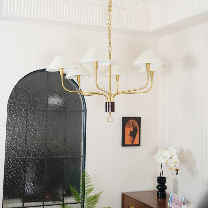 Staggered Tail 6-Light Brass & Fabric Chandelier