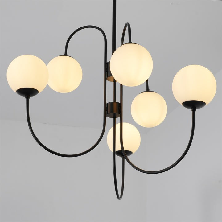 Swan-Neck Metal & Glass Globe Chandelier