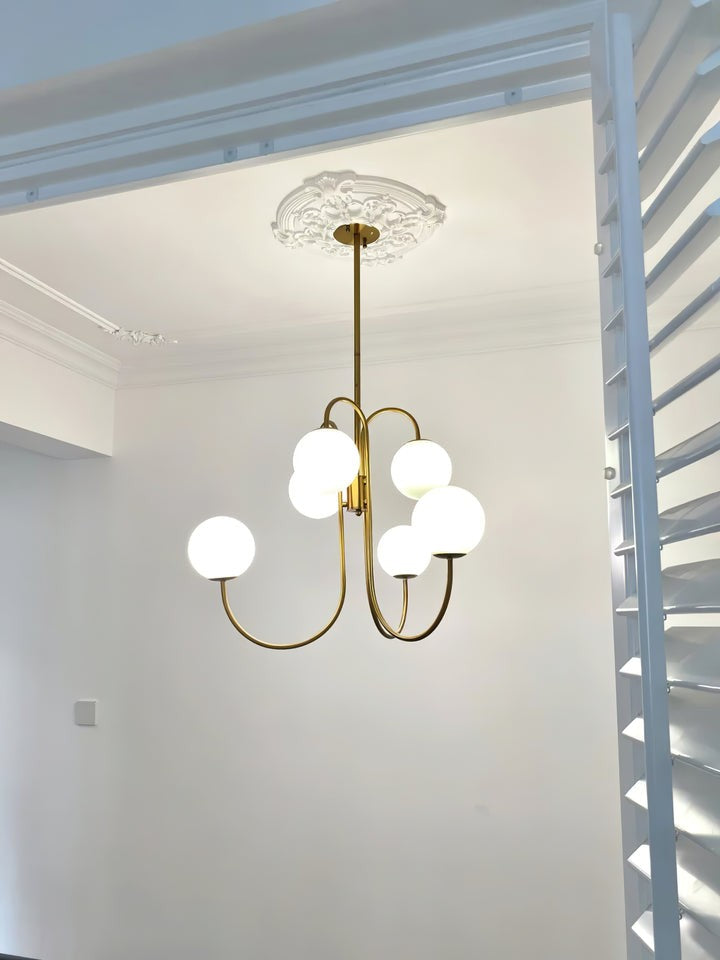 Swan-Neck Metal & Glass Globe Chandelier