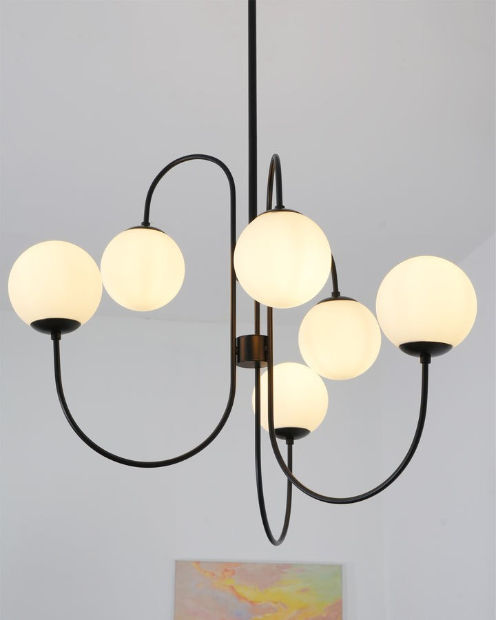 Swan-Neck Metal & Glass Globe Chandelier