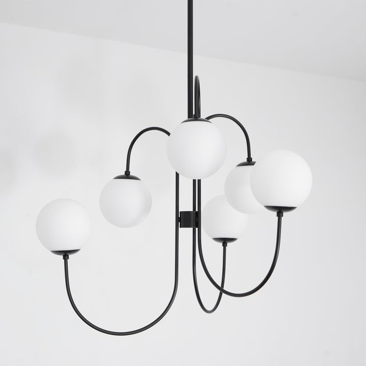 Swan-Neck Metal & Glass Globe Chandelier