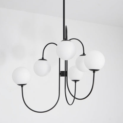 Swan-Neck Metal & Glass Globe Chandelier