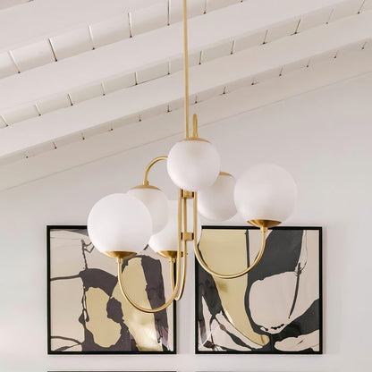 Swan-Neck Metal & Glass Globe Chandelier