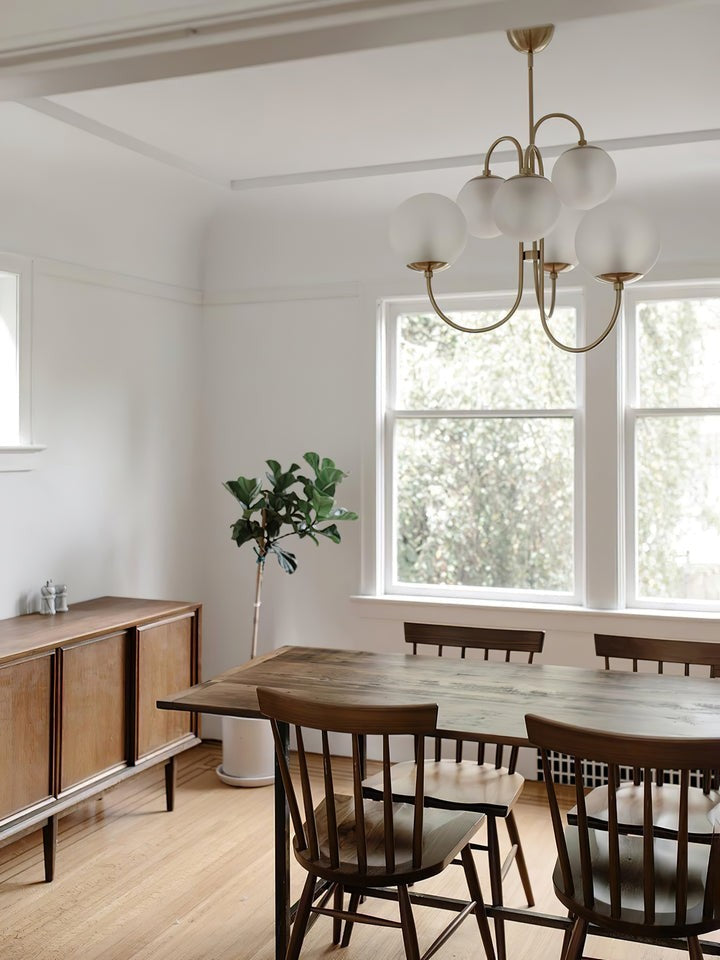 Swan-Neck Metal & Glass Globe Chandelier