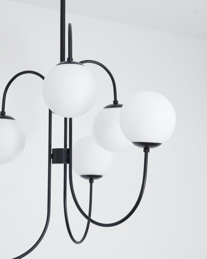 Swan-Neck Metal & Glass Globe Chandelier