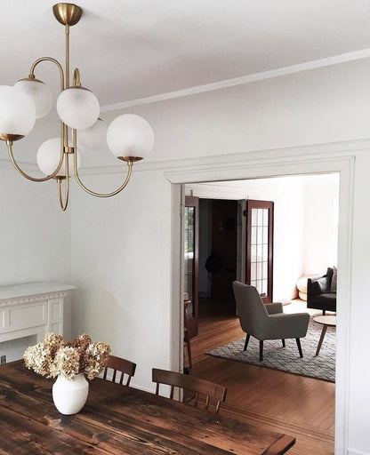 Swan-Neck Metal & Glass Globe Chandelier